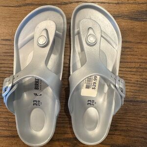 Birkenstock Kids Metallic Silver Thong Sandals